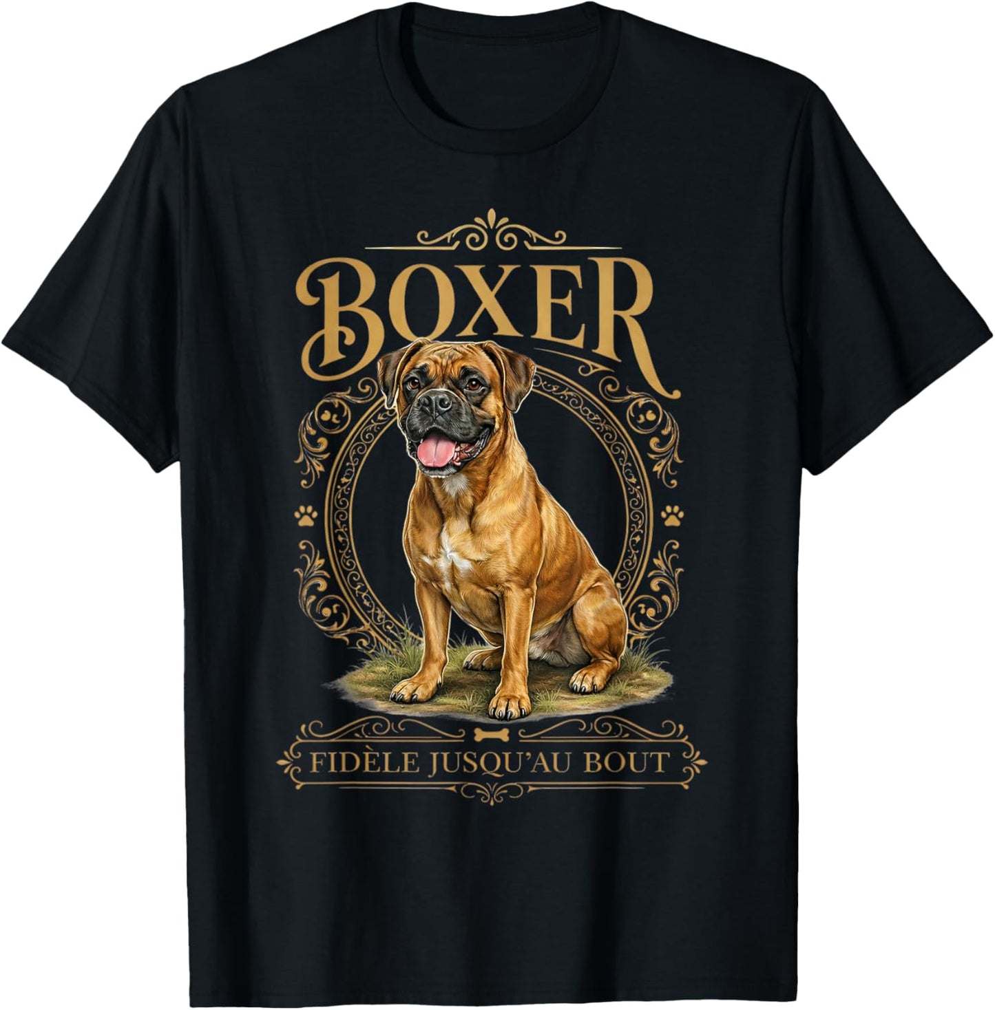 Boxer au Grand cœur Design Chien rétro Chic T-Shirt - T-Shirt | Black