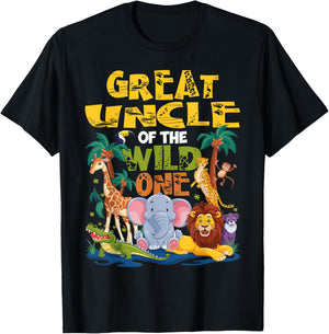 Great Uncle of the Wild One Birthday Safari Jungle Animal T-Shirt - T-Shirt | Black