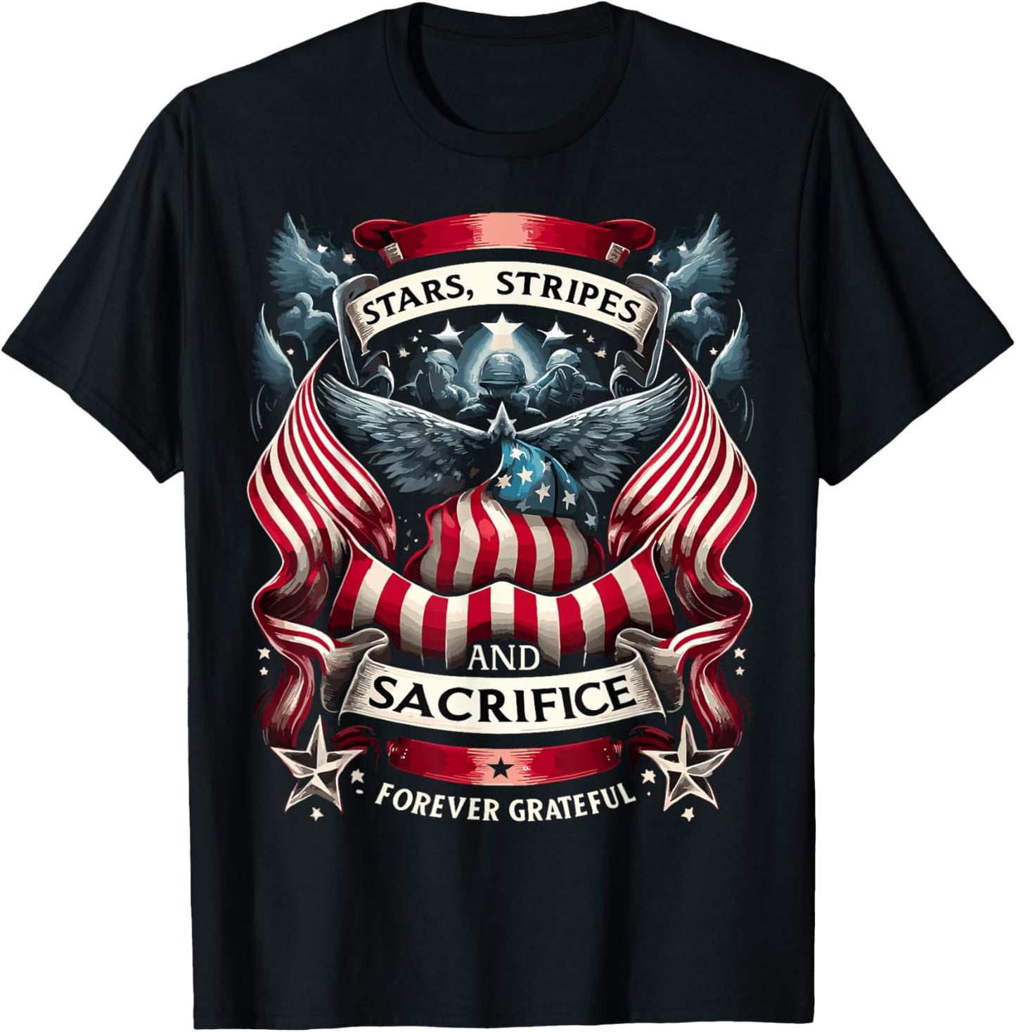 Forever Grateful Veteran Patriotic Military Memorial Day Men T-Shirt - T-Shirt | Black