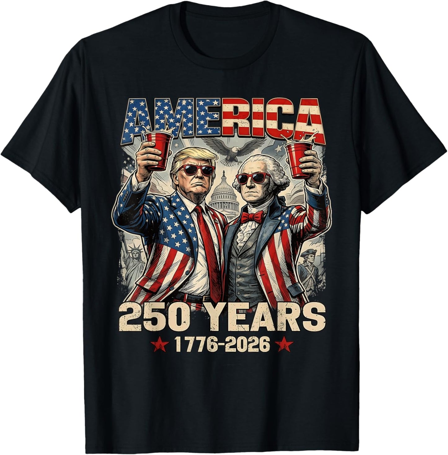 250 Years America Anniversary 250th Trump Washington Vintage T-Shirt - T-Shirt | Black