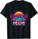 Miami Vibes Apparel Co. Skyline der Urlaubsstadt Miami Beach im Retro-Stil bei Sonnenuntergang in Schwarz, , Kurzarm, , Small T-Shirt - T-Shirt | Black