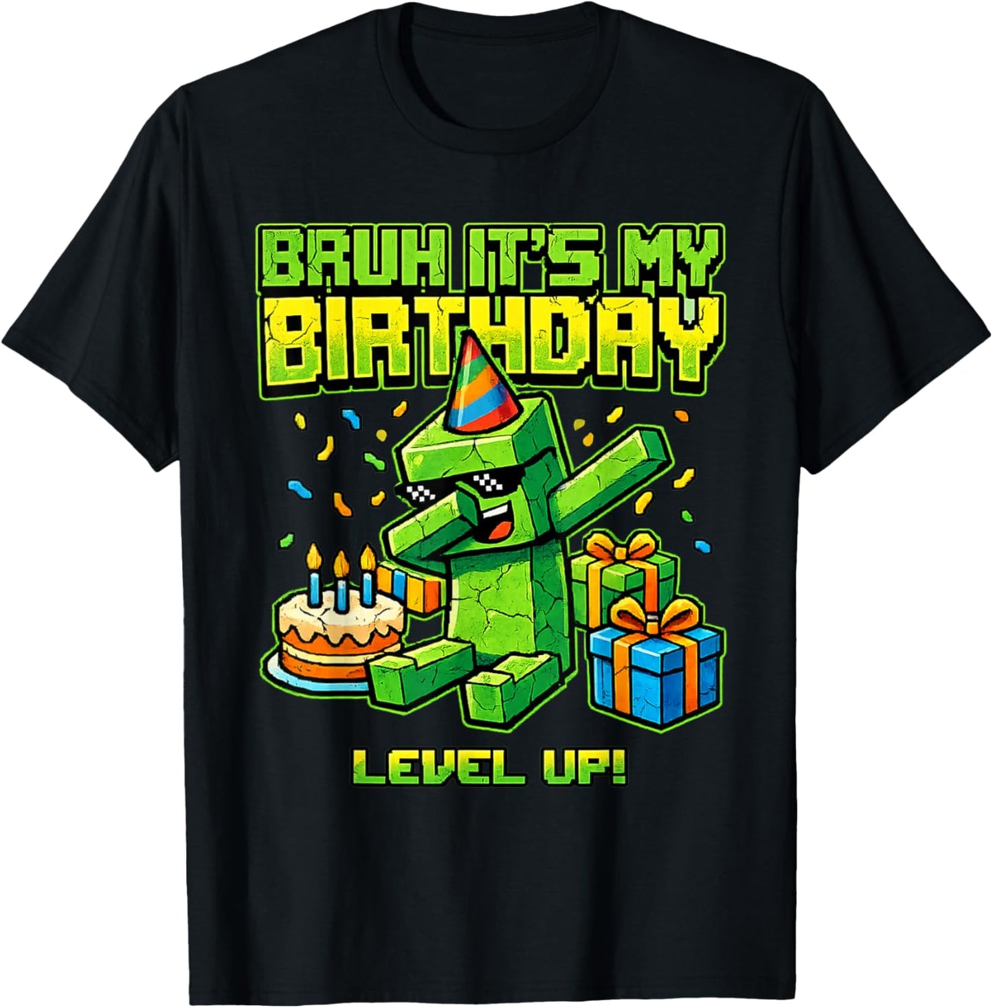 Bruh It's My Birthday Level Up Pixel Gamer Anniversaire Garçon Enfant T-Shirt - T-Shirt | Black