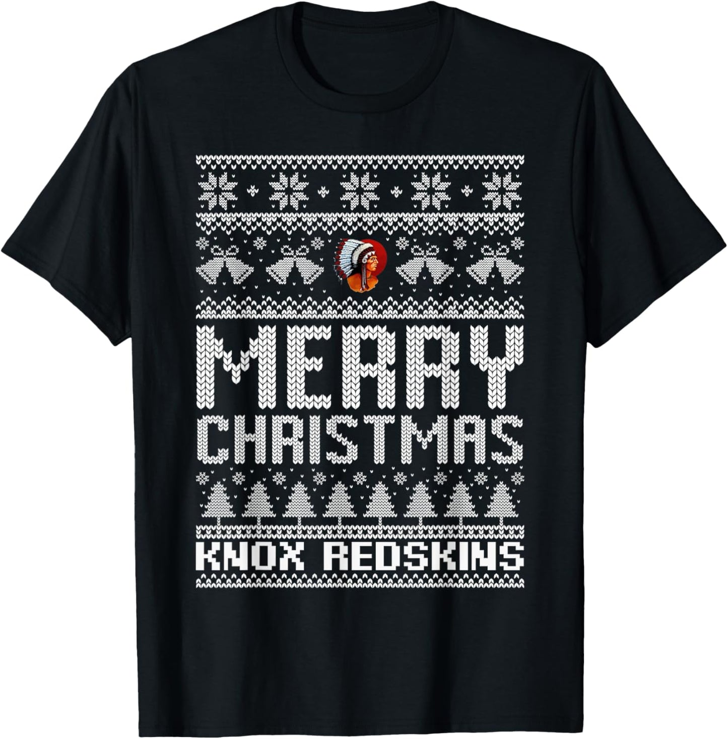 Knox Redskins Logo Merry Christmas Ugly Sweater HS T-Shirt - T-Shirt | Black