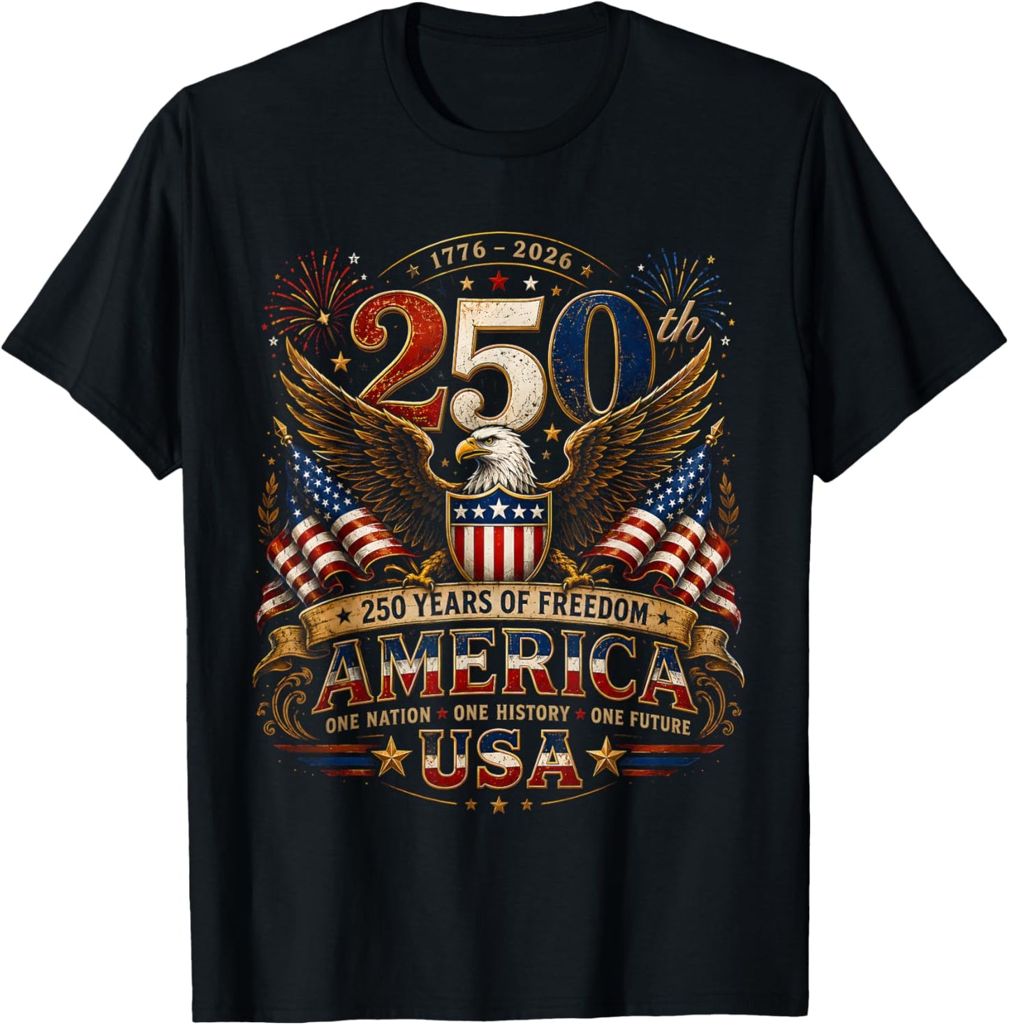250 Years American 250th 4th of July Anniversary 1776-2026 T-Shirt - T-Shirt | Black