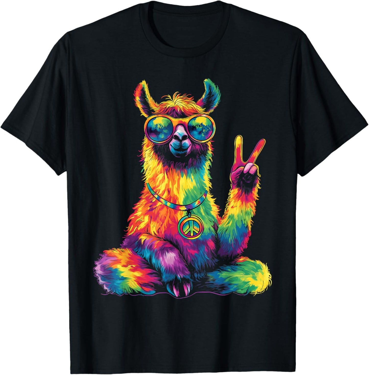 Hippie Peace Lama 70s Theme Party Costume , black, S T-Shirt - T-Shirt | Black