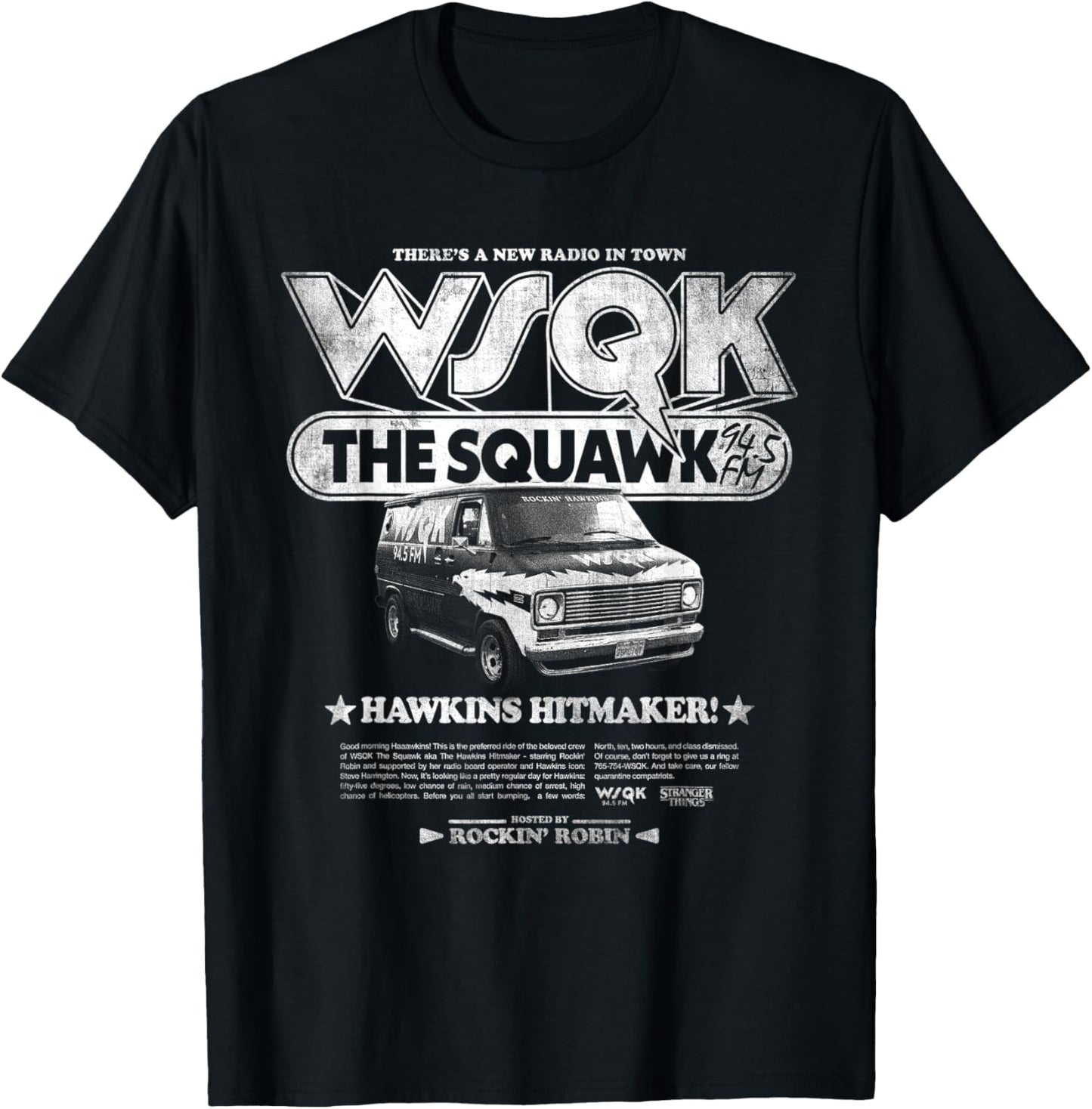 Stranger Things Hawkins Hitmaker WSQK Back T-Shirt - T-Shirt | Black