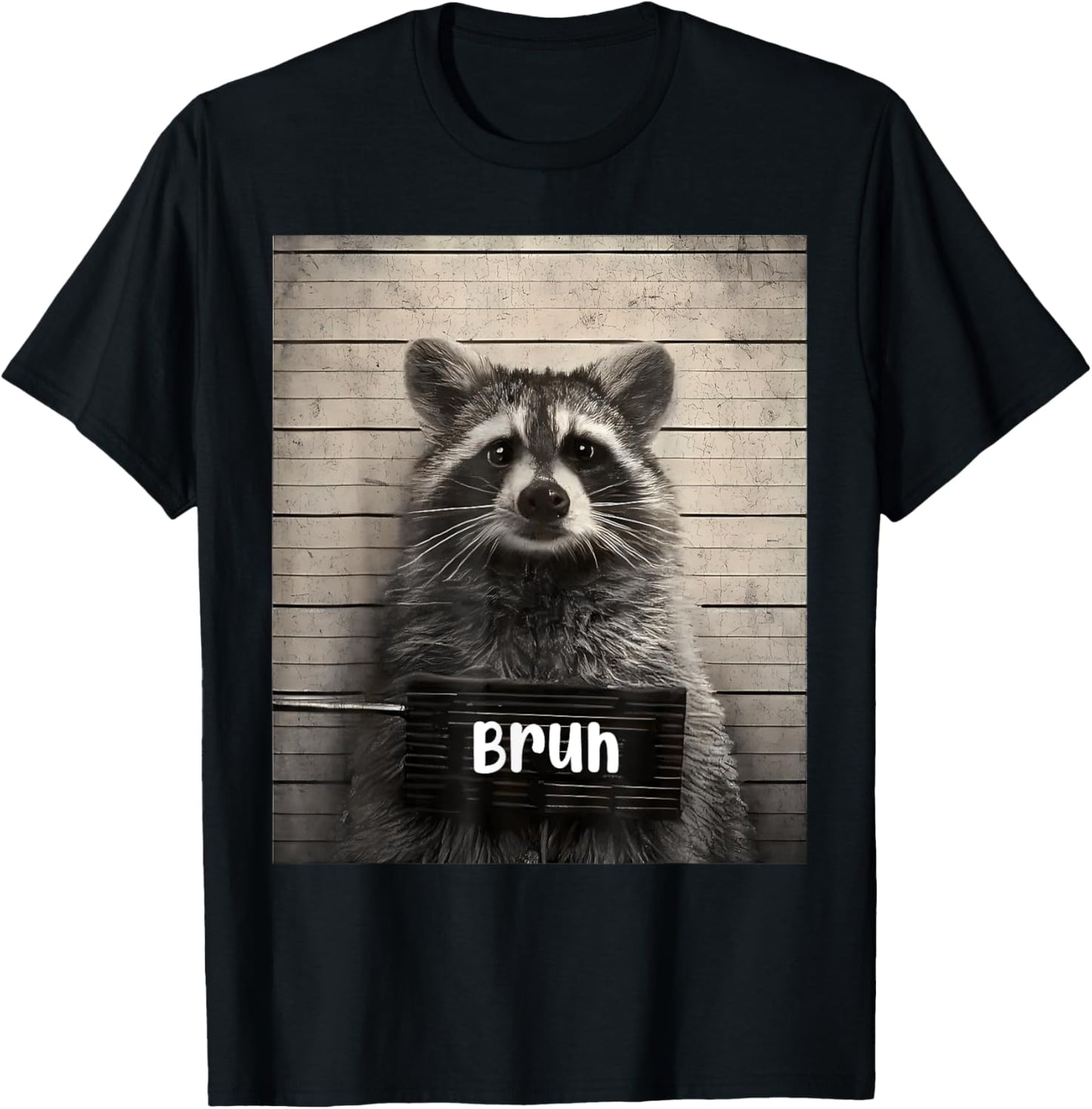 Bruh Streetwear For Teens -Adults Raccoon Meme - Black, Small, Short Sleeve, Cotton 65%, Polyester 35%, Novelty T-Shirt - T-Shirt | Black