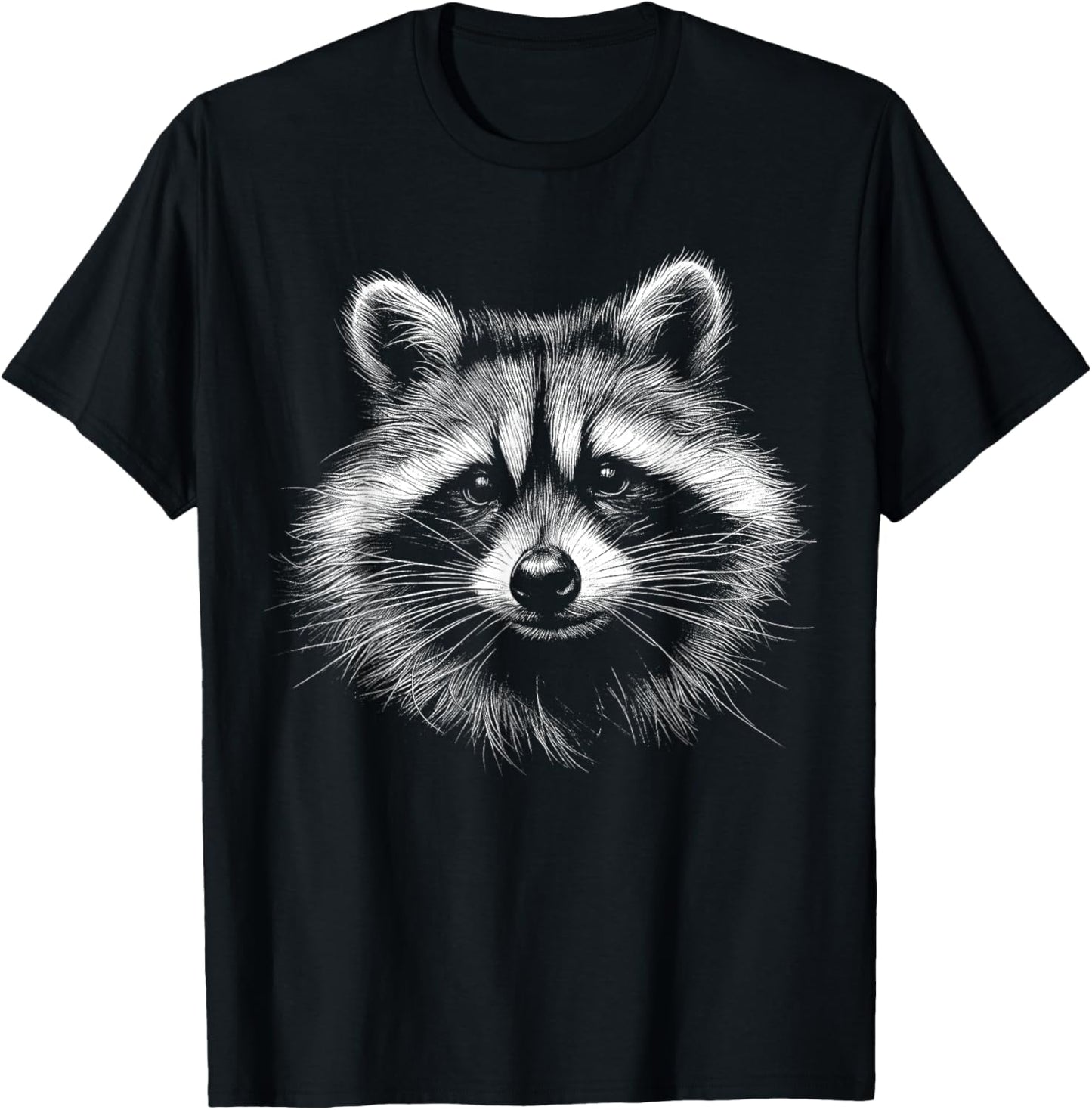 Adults Raccoon Lover Art Design , Black, Small, Short Sleeve, Classic Fit, Polyester 100% T-Shirt - T-Shirt | Black