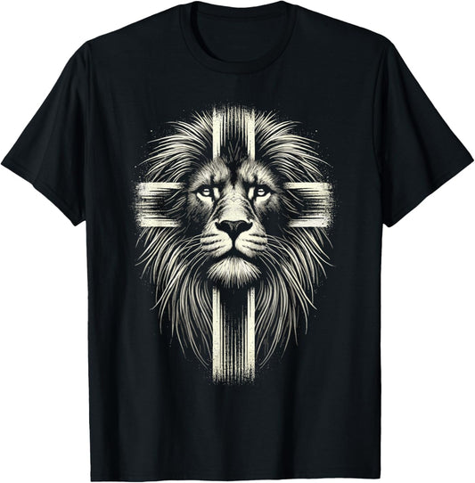 Lion of Judah Cross Christian T-Shirt - T-Shirt | Black