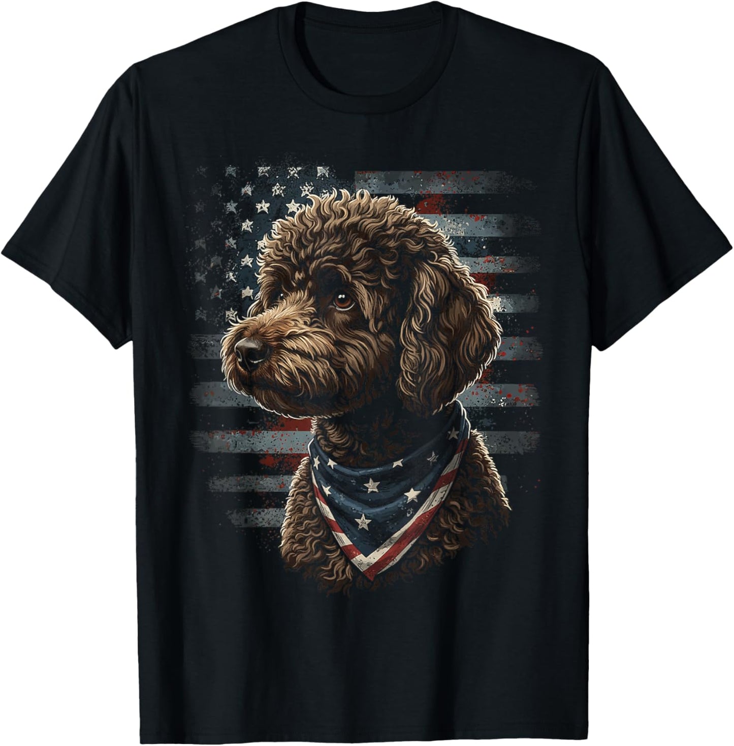 Miniature Poodle Dog American Flag Patriotic Vintage USA T-Shirt - T-Shirt | Black