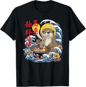 Otter Ramen Kawaii Manga Anime Ramen Noodles Y2k Retro , black, S T-Shirt - T-Shirt | Black