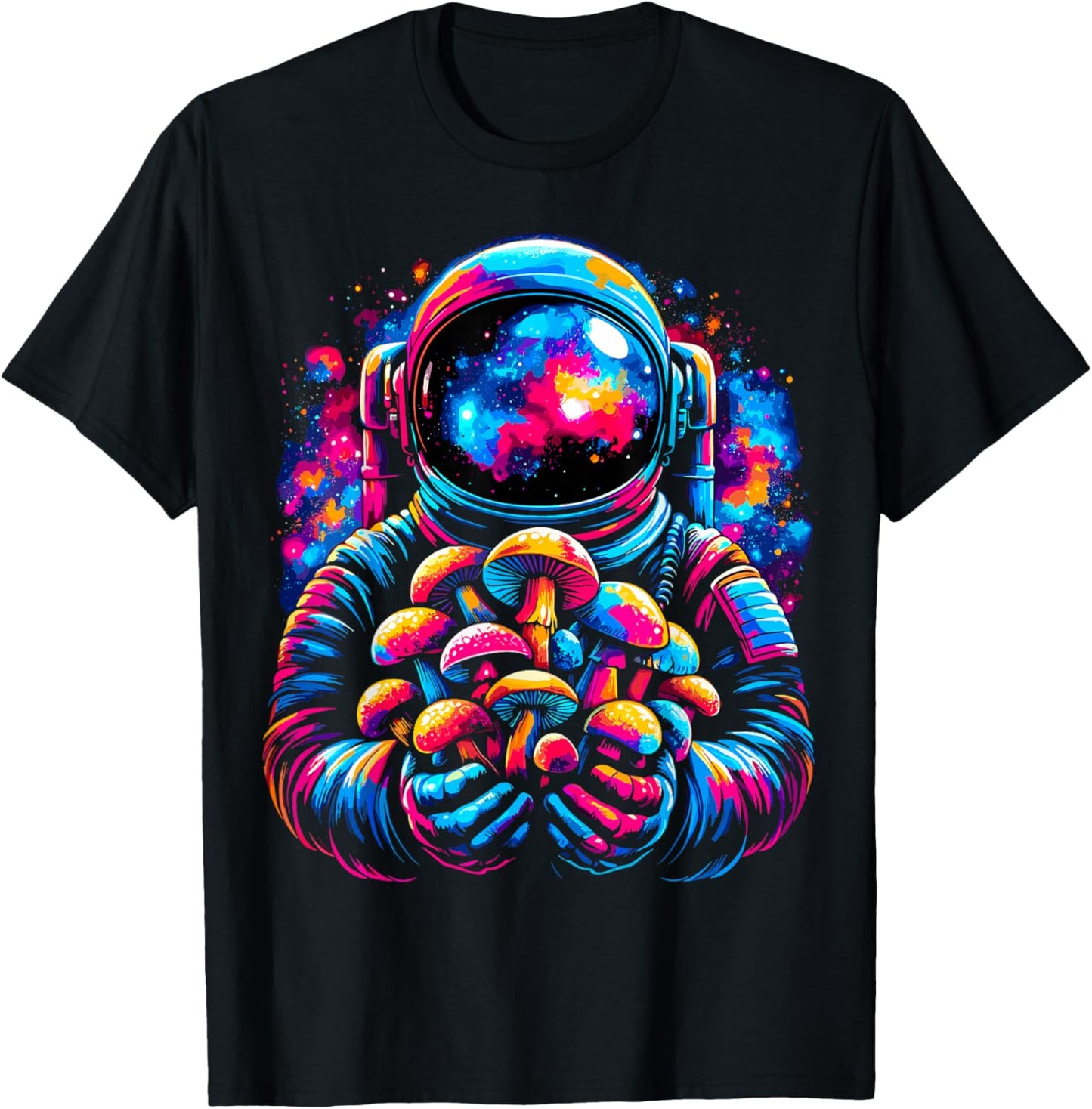 Astronaut Holding Mushroom in Space Galaxy T-Shirt - T-Shirt | Black