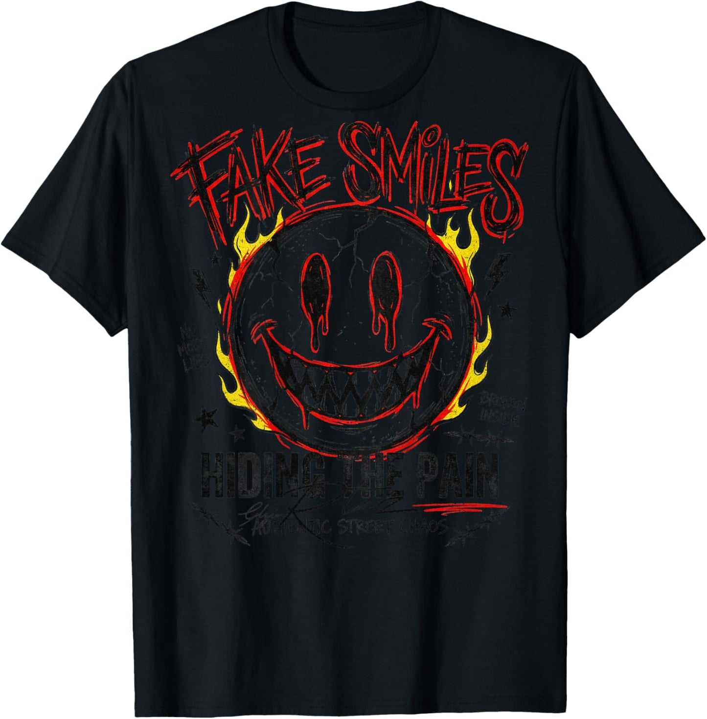 Backprint Streetwear Fashion Women's Men's Retro Smile T-Shirt - T-Shirt | Black
