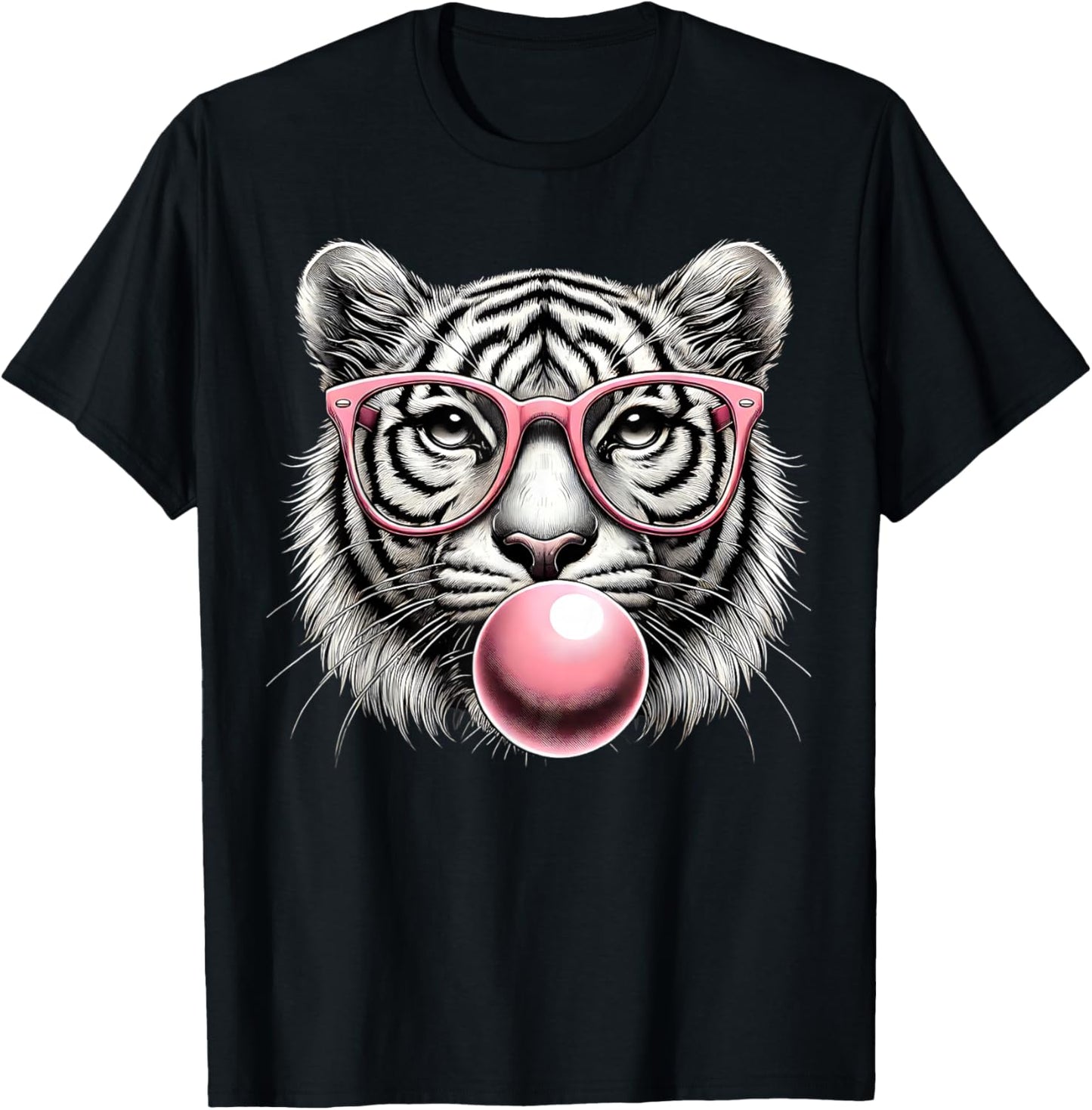 Tiger Women Tiger Face with Sunglasses Wild Animal Cute T-Shirt - T-Shirt | Black