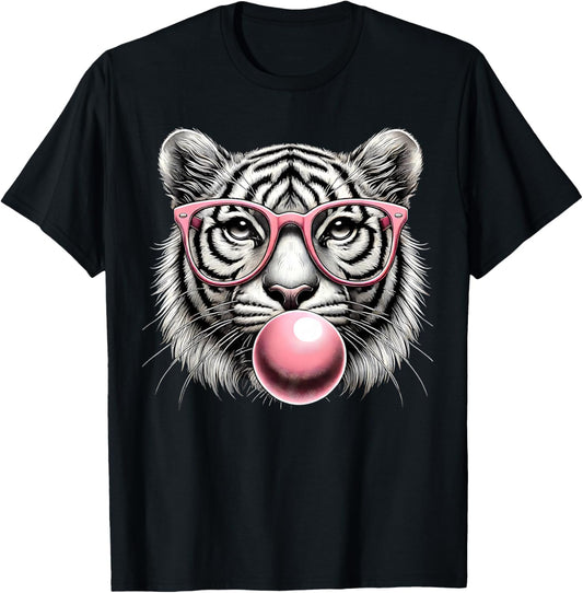 Tiger Women Tiger Face with Sunglasses Wild Animal Cute T-Shirt - T-Shirt | Black