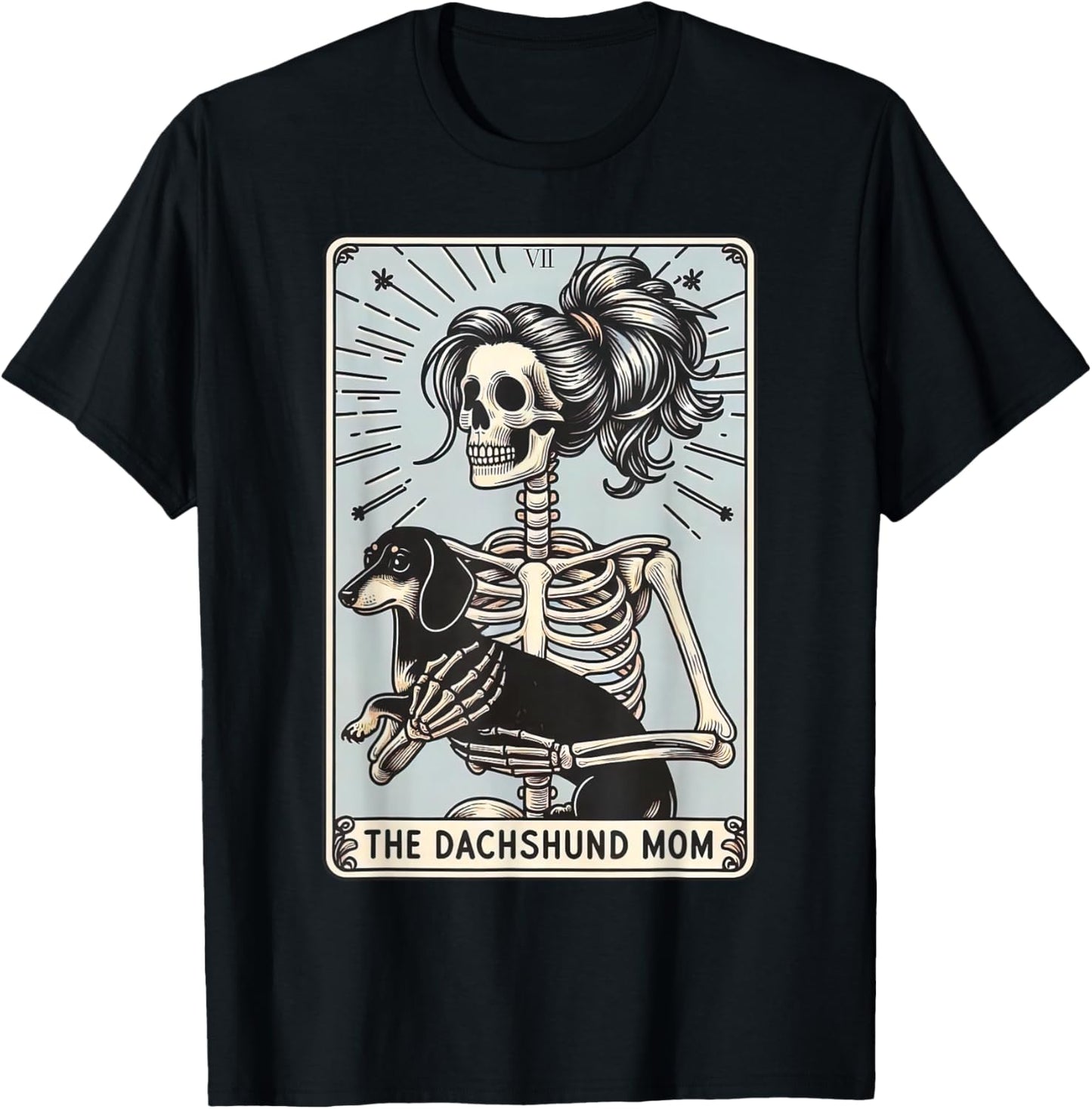 Dachshund Mom Tarot Card Halloween Skeleton Dog Witchy Vibes T-Shirt - T-Shirt | Black