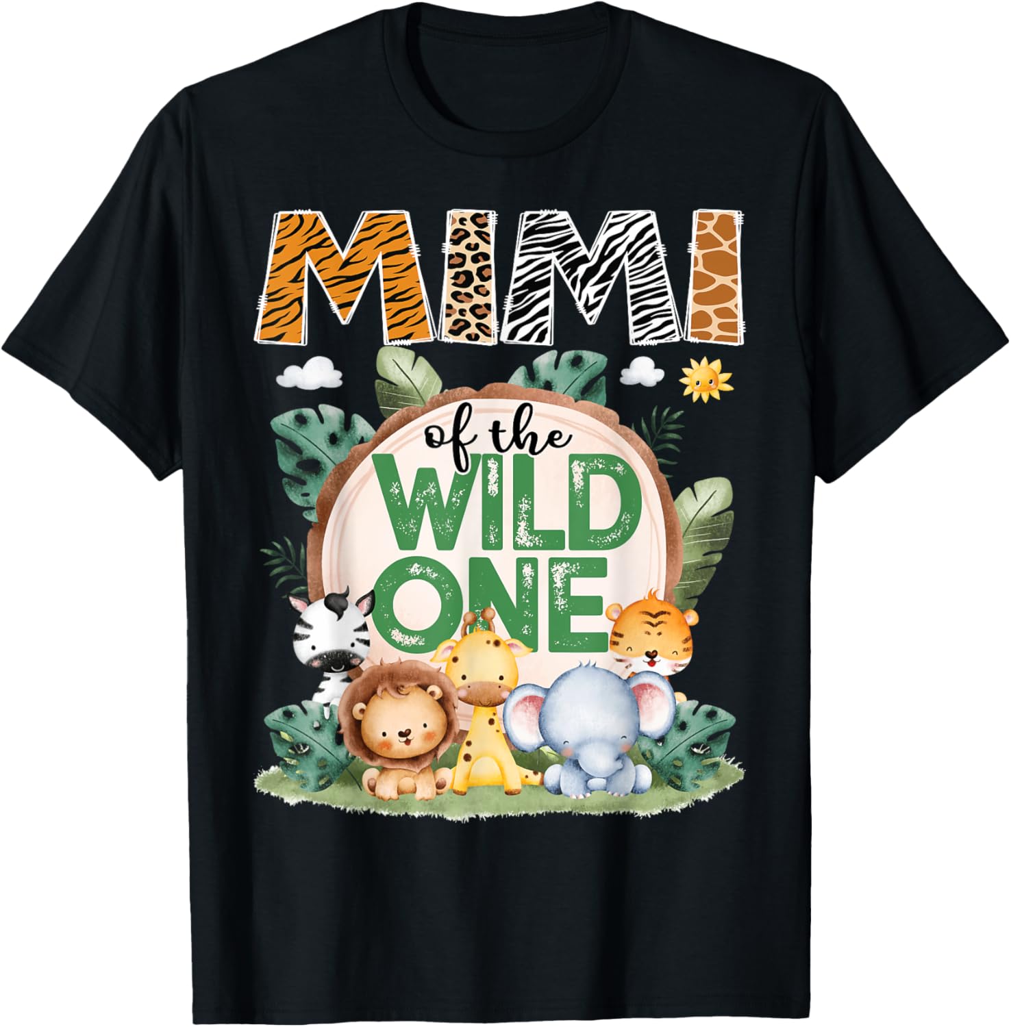 Mimi Of The Wild One Safari Jungle 1St Birthday Party T-Shirt - T-Shirt | Black