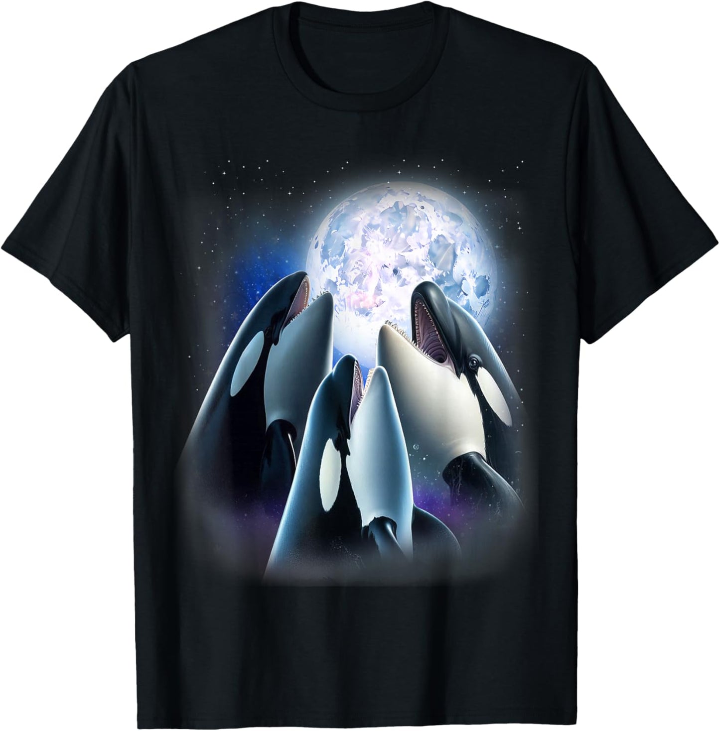 3 Orcas Howling At The Moon Funny Killer Whale Orca Lover T-Shirt - T-Shirt | Black