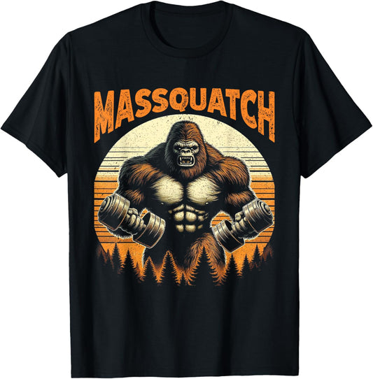 Funny Bigfoot Massquatch Sasquatch Workout Gym Weightlifting T-Shirt - T-Shirt | Black