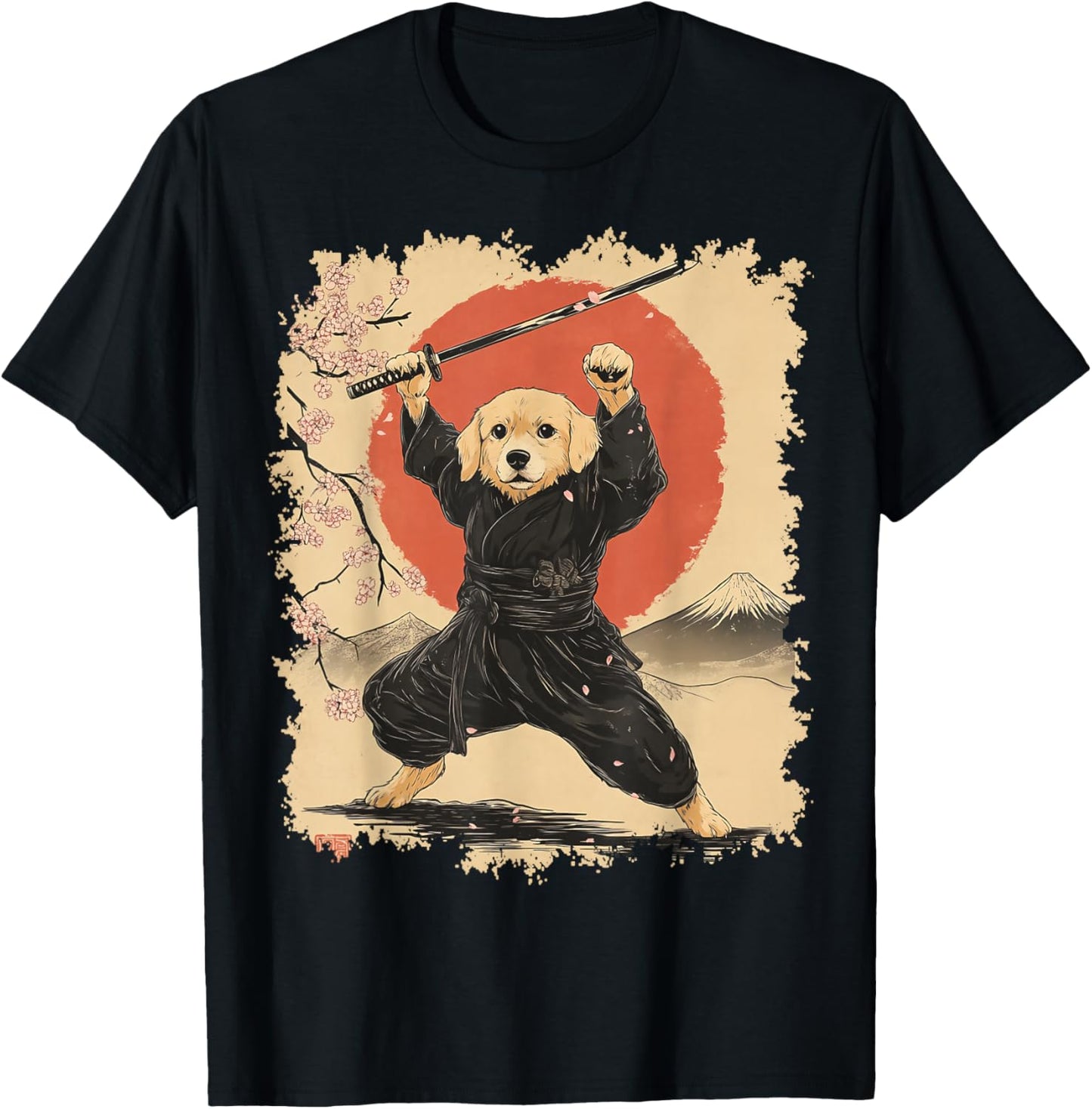 Golden Retriever Samurai T-Shirt - T-Shirt | Black