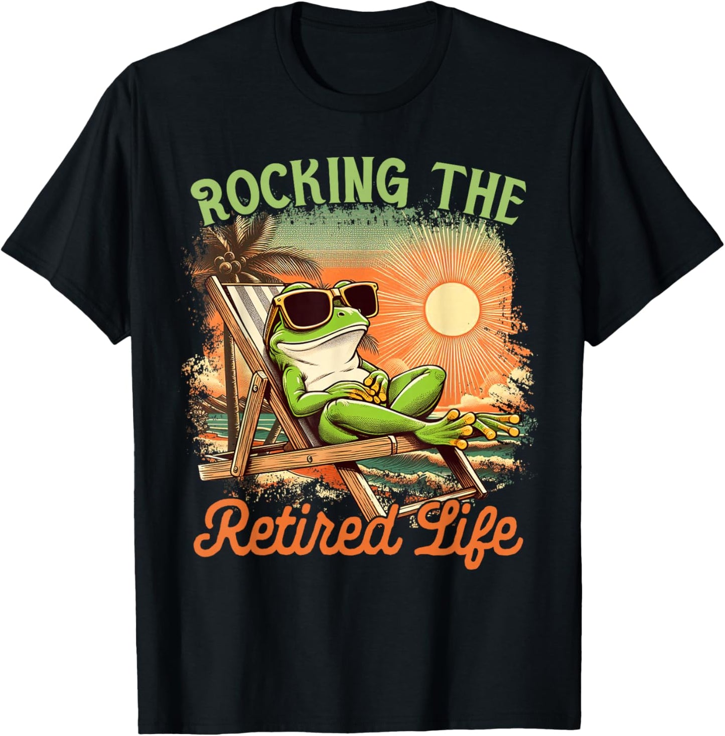 Retired Coworker Frog Retirement Rocking The Retired Life T-Shirt - T-Shirt | Black