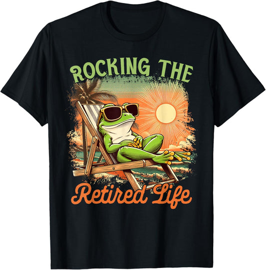 Retired Coworker Frog Retirement Rocking The Retired Life T-Shirt - T-Shirt | Black