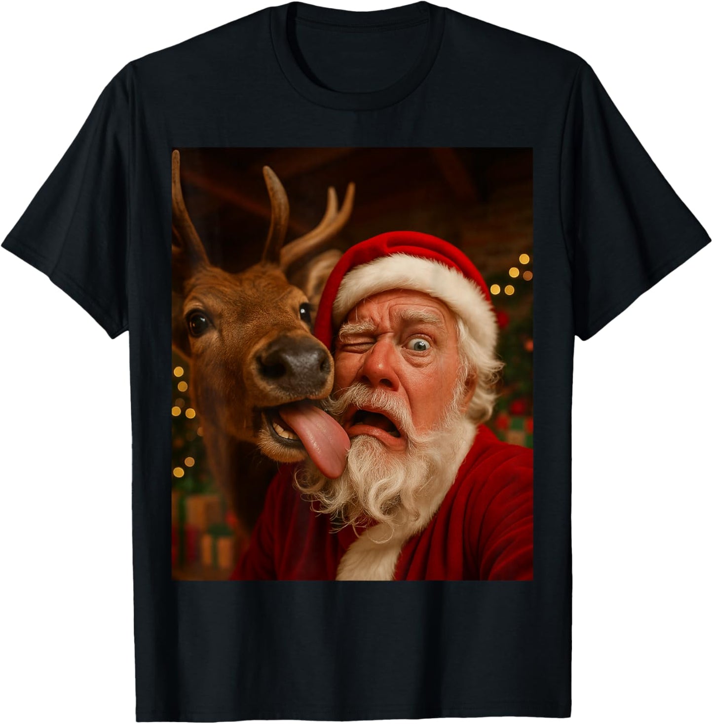 Funny Santa Selfie Reindeer Men Women Kids Christmas T-Shirt - T-Shirt | Black