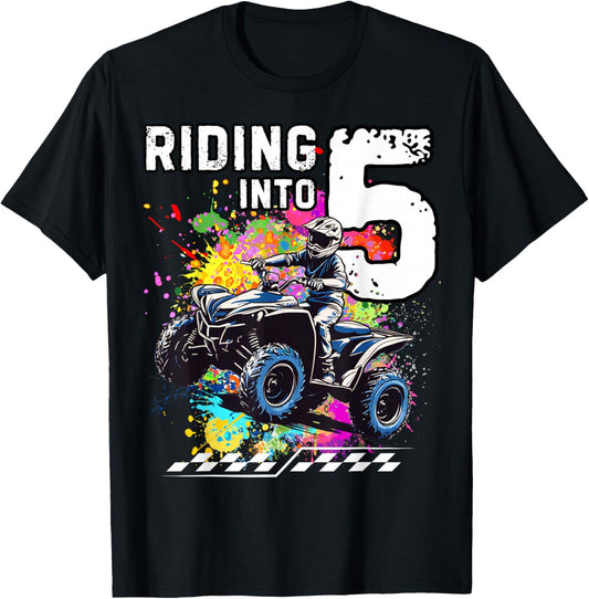 Riding Into 5 Year Old ATV Birthday T-Shirt - T-Shirt | Black