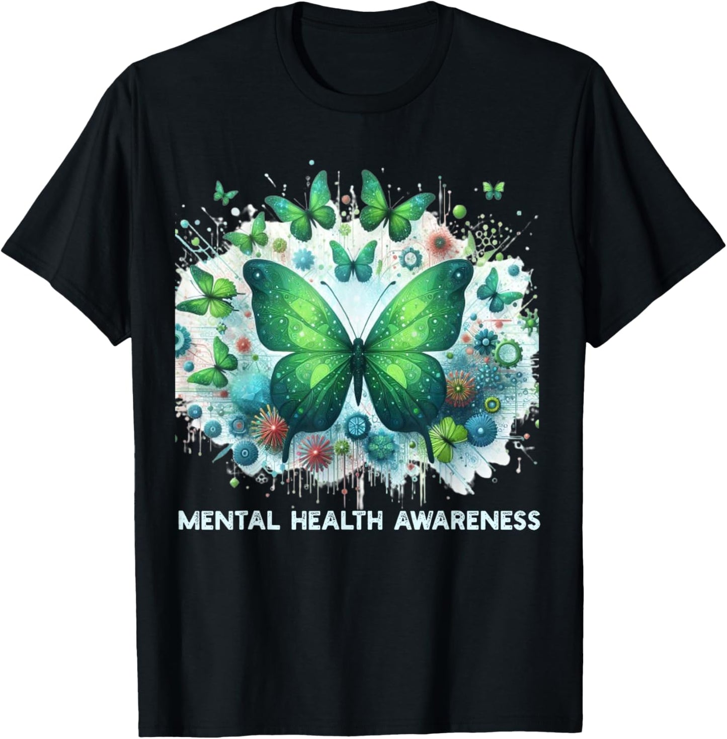 We Wear Green Mental Health Awareness Month Butterflies Men T-Shirt - T-Shirt | Black