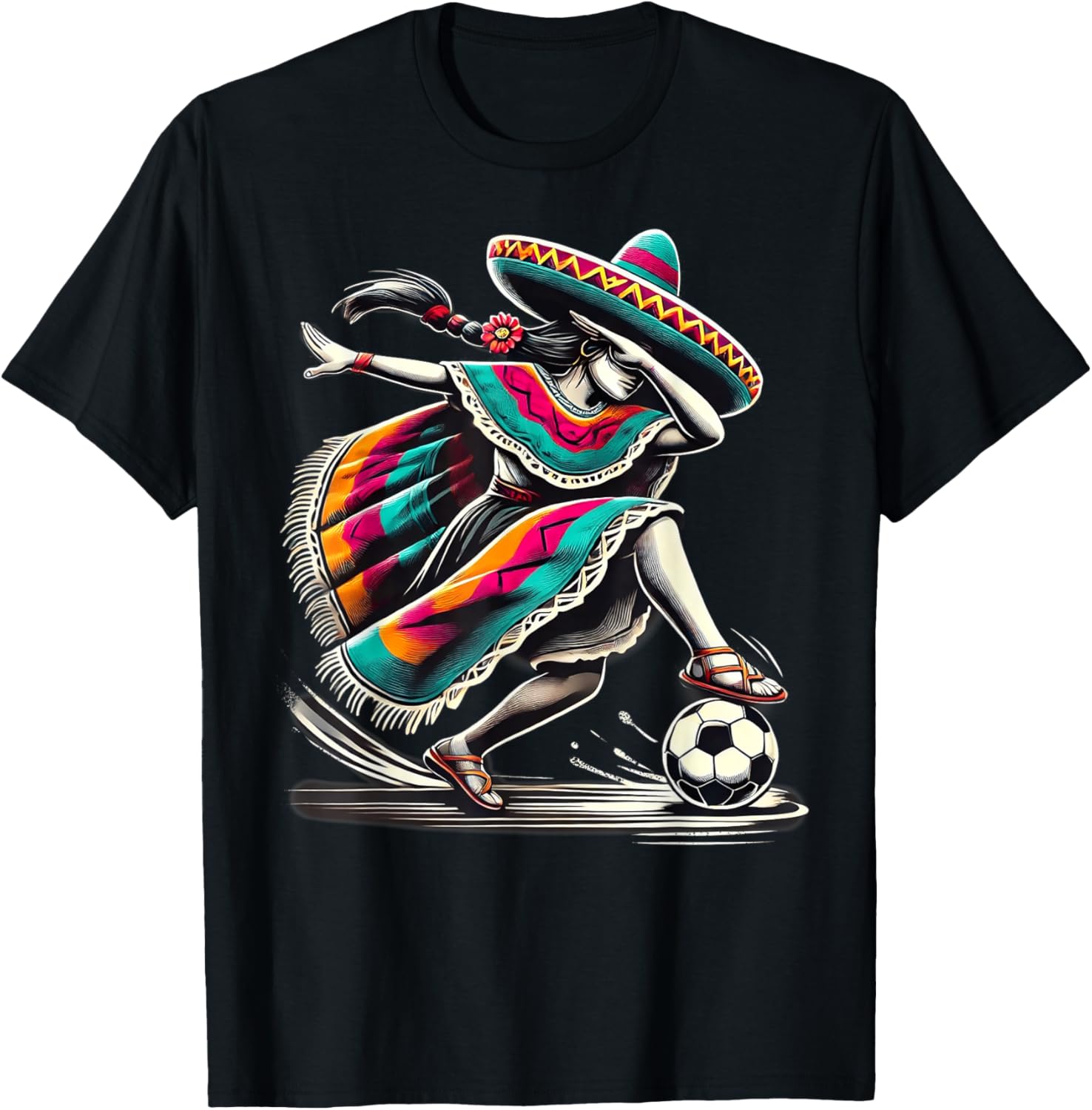 Mexican Girl Soccer Women Poncho - Chica Futbolista Mexicana T-Shirt - T-Shirt | Black