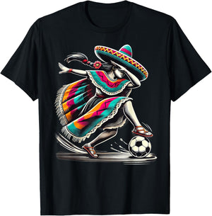 Mexican Girl Soccer Women Poncho - Chica Futbolista Mexicana T-Shirt - T-Shirt | Black