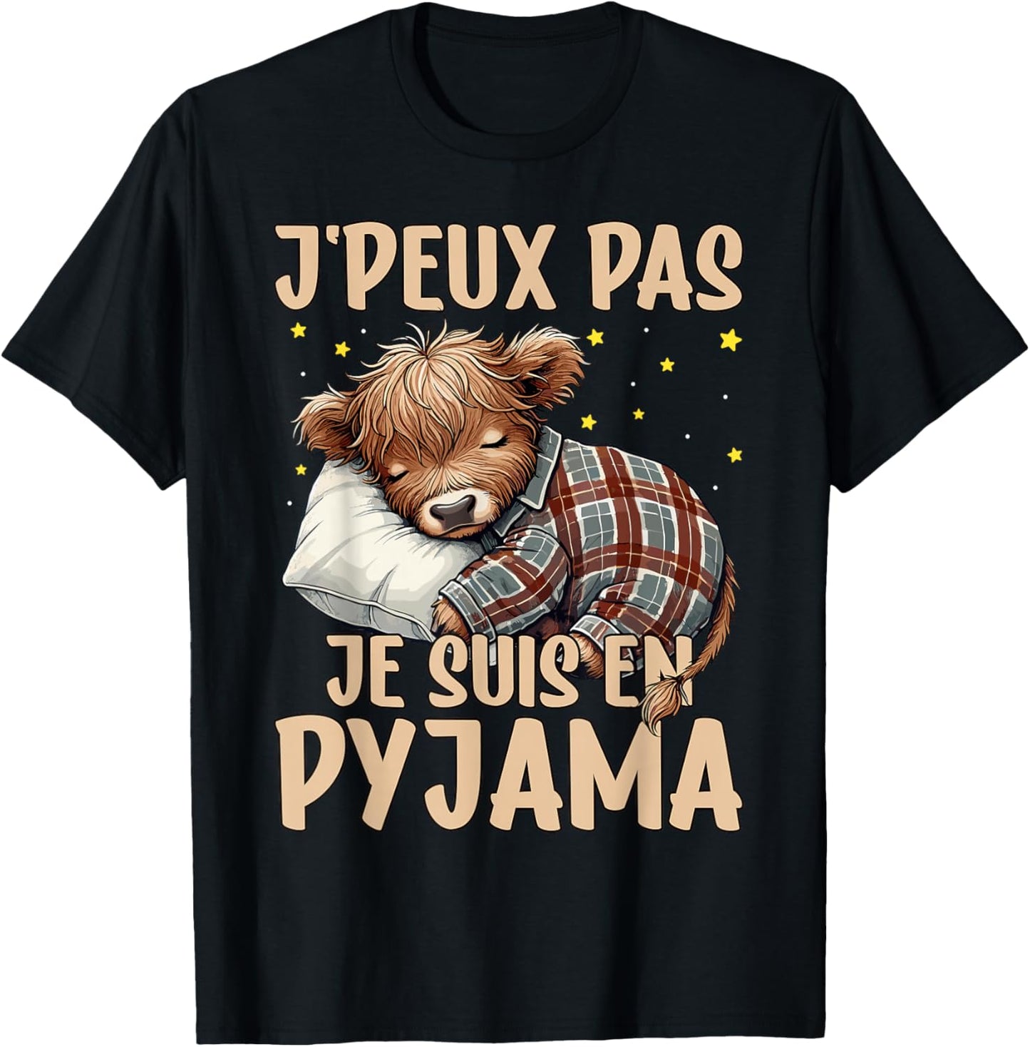 J'Peux Pas Je suis en Pyjama, Highland Cow Nightgown T-Shirt - T-Shirt | Black