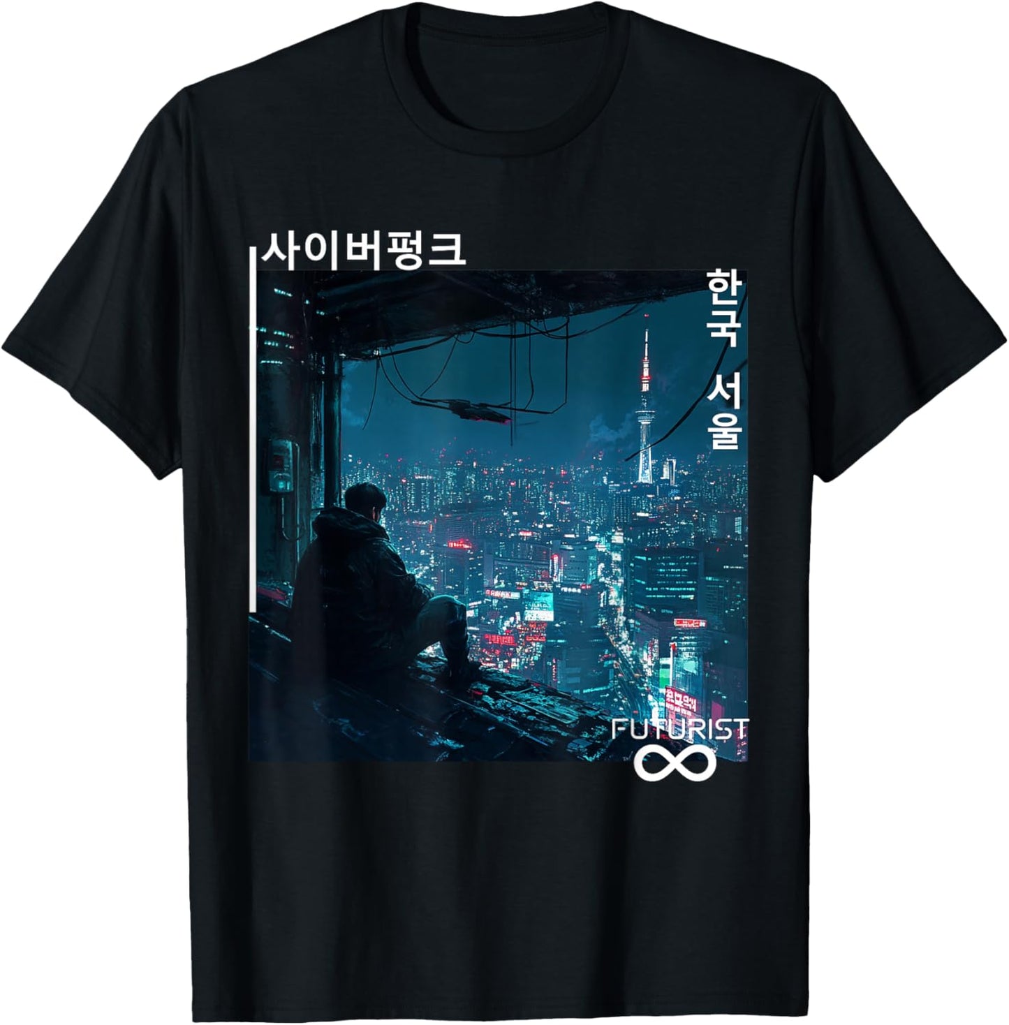 KOREAN Cyberpunk SEOUL Streetwear KPOP Aesthetic T-Shirt - T-Shirt | Black