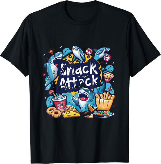 Snack Attack Funny Food Foodie Munchies Children Kids Shark T-Shirt - T-Shirt | Black