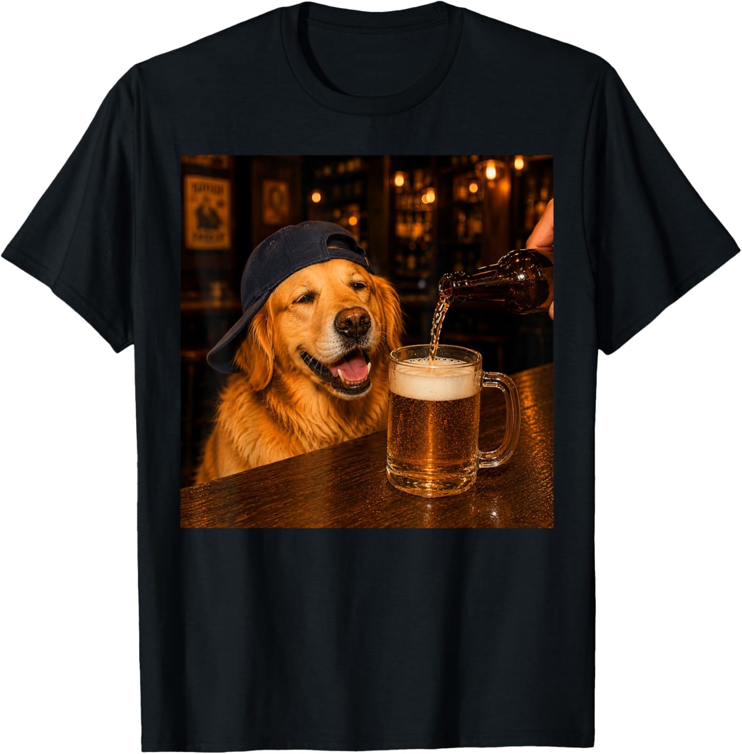 Golden Retriever Drinking Beer, Dog Meme T-Shirt - T-Shirt | Black