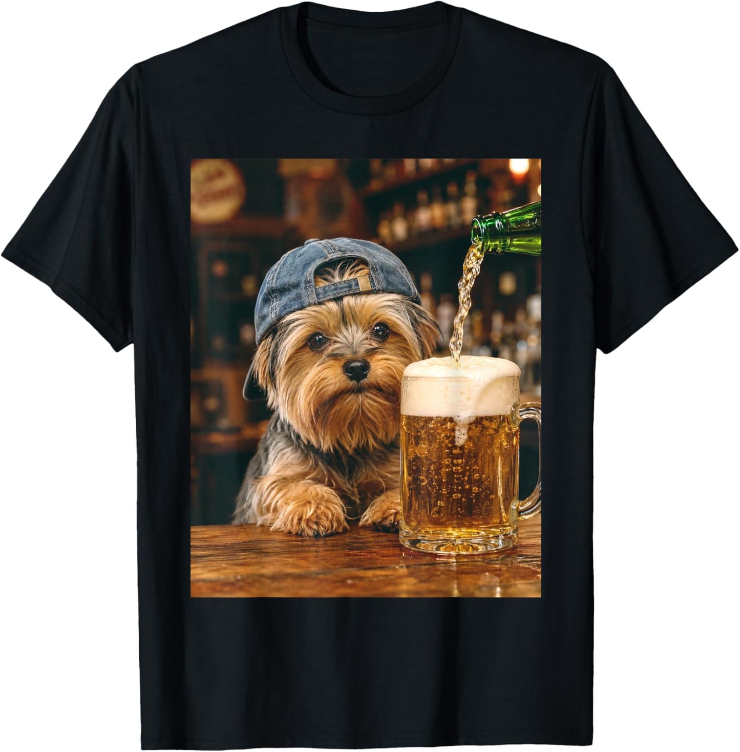 Yorkie Drinking Beer Funny Dog Meme T-Shirt - T-Shirt | Black