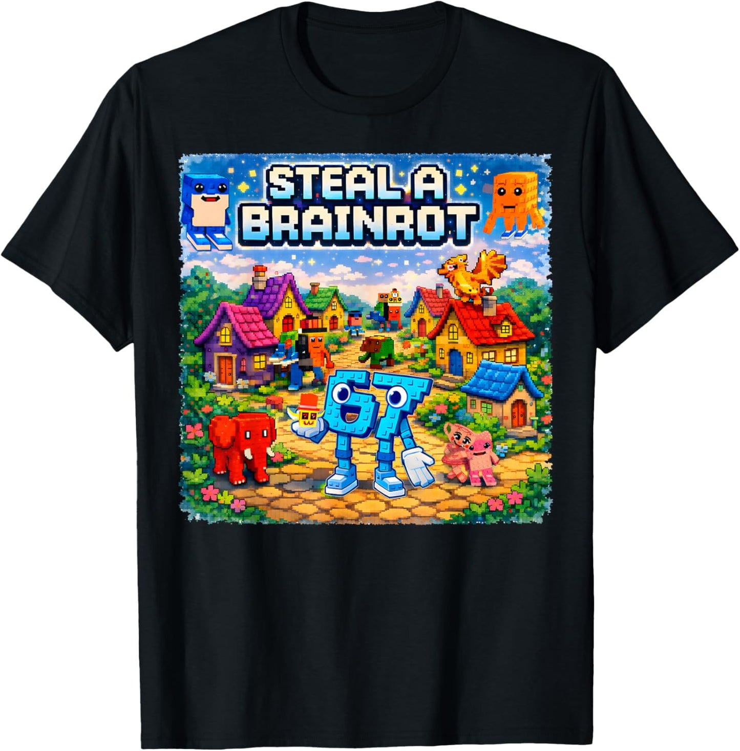 Steal A BRAINROT Funny 67 Brainrot Meme Gift Boy Kid T-Shirt - T-Shirt | Black
