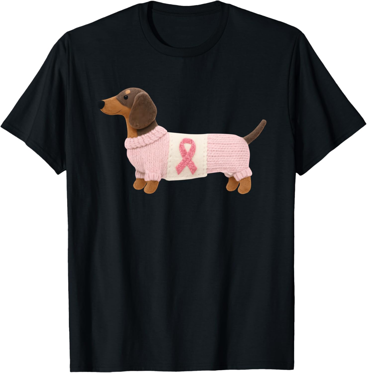 Dachshund Pink Ribbon Breast Cancer Awareness Support T-Shirt - T-Shirt | Black