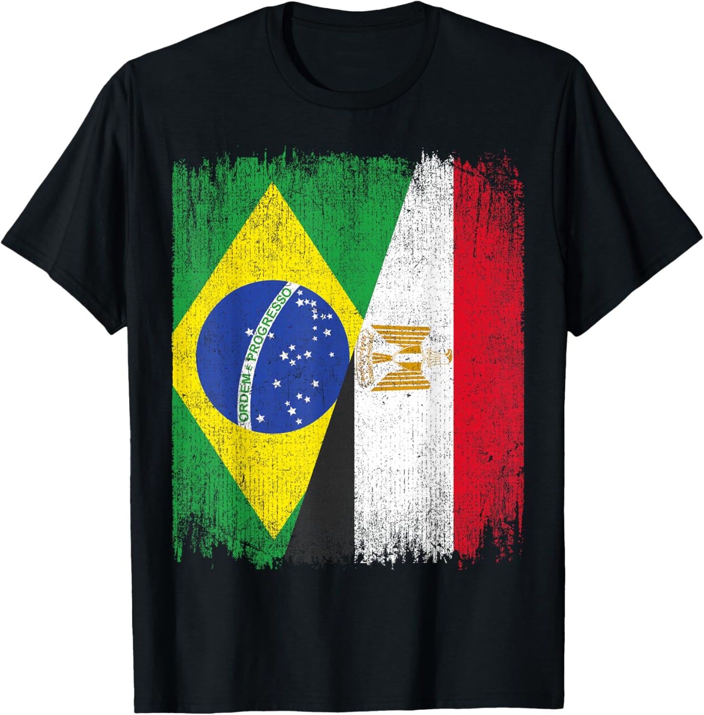 Half Brazil Egypt Split Flag Brazilian Egyptian Roots T-Shirt - T-Shirt | Black