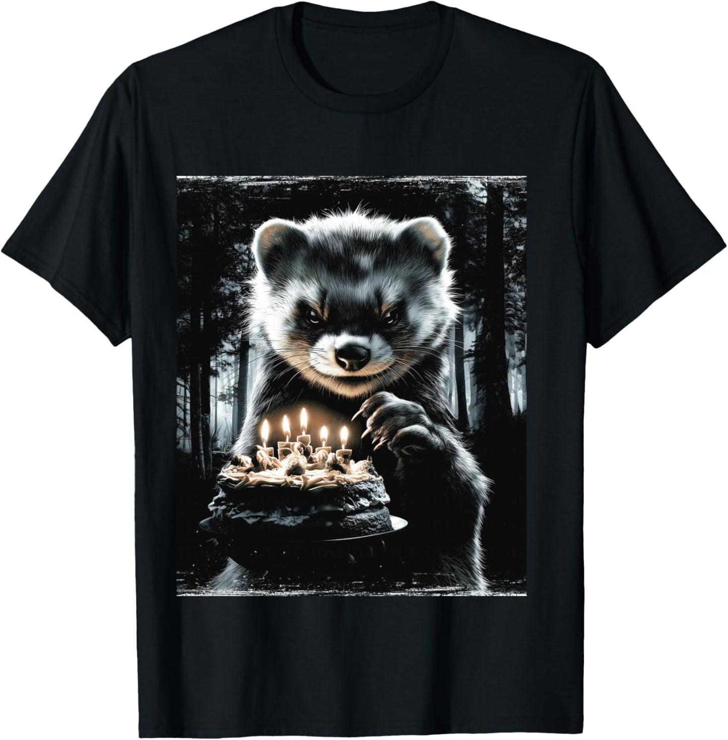 Ferret Pet FSM Gâteau d'anniversaire Amusant Fête effrayante Manche Longue T-Shirt - T-Shirt | Black