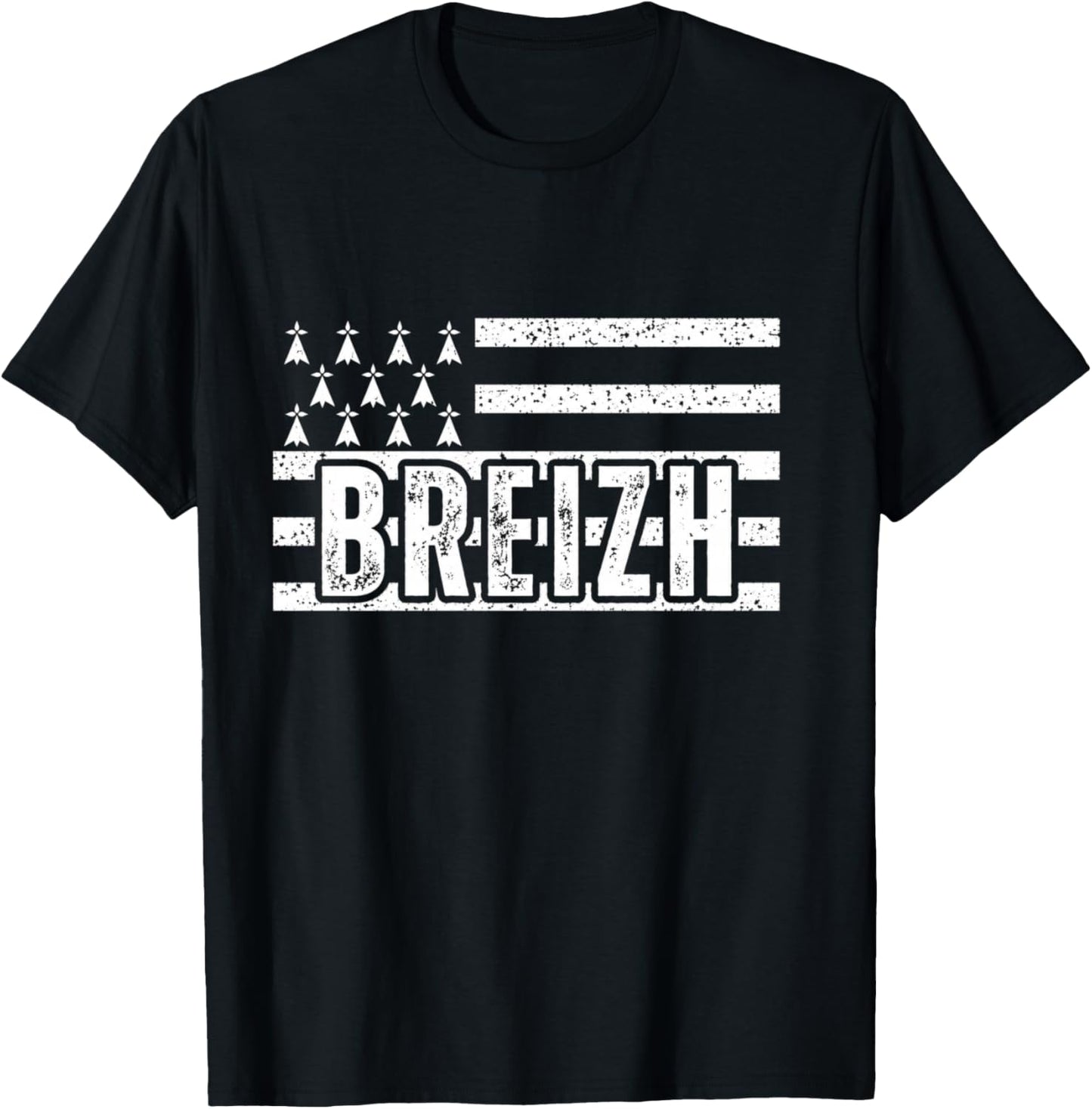 Breizh Drapeau Breton Cadeau Homme Femme Vintage Bretagne Manche Longue T-Shirt - T-Shirt | Black