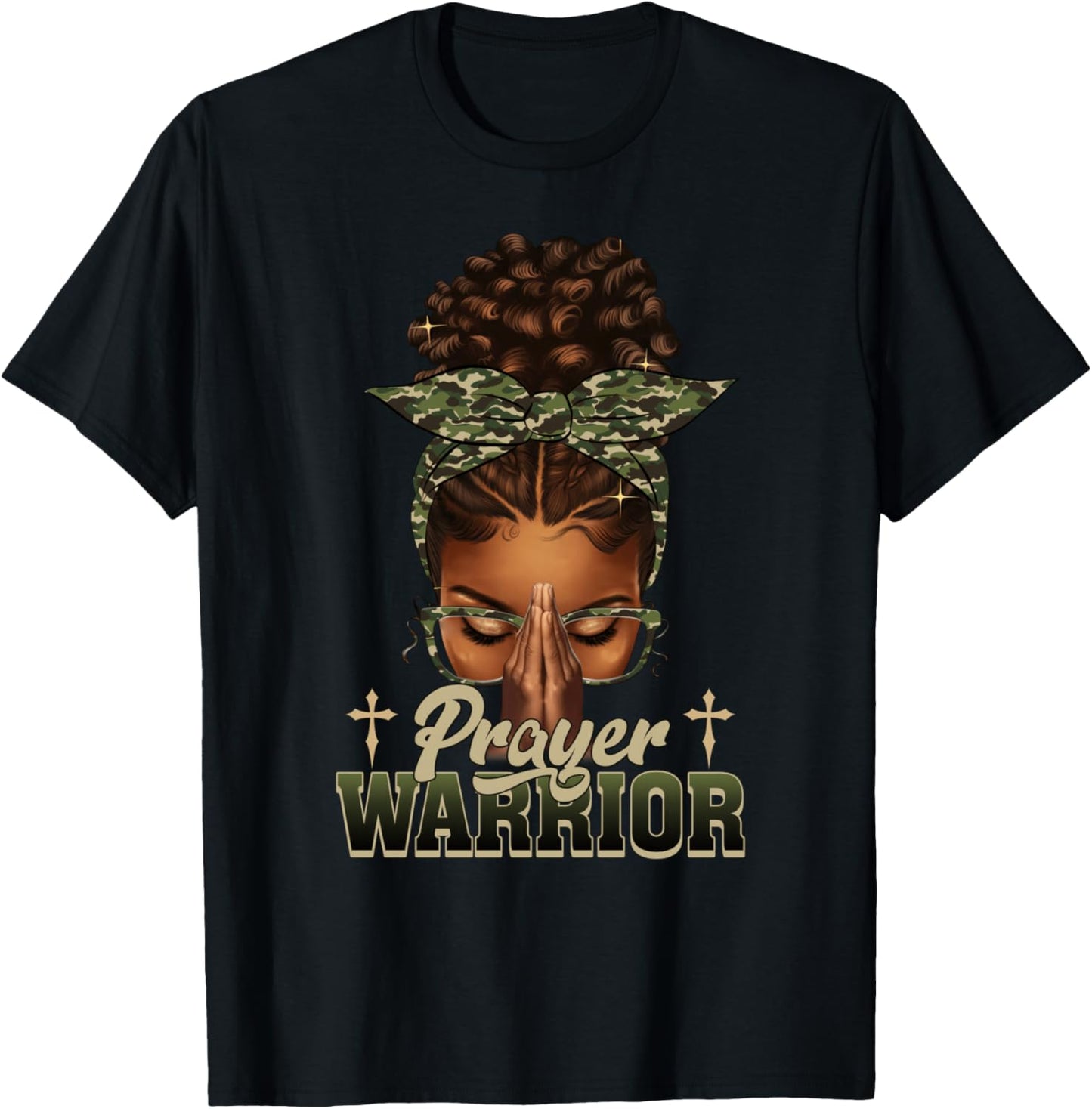 Praying Black Woman Afro Christian Sayings Prayer Warrior T-Shirt - T-Shirt | Black