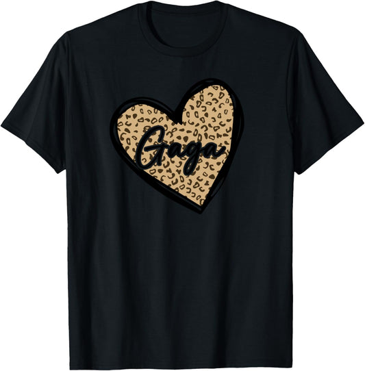 Gaga Shirts Leopard Print Mom Cheetah Love Heart T-Shirt - T-Shirt | Black