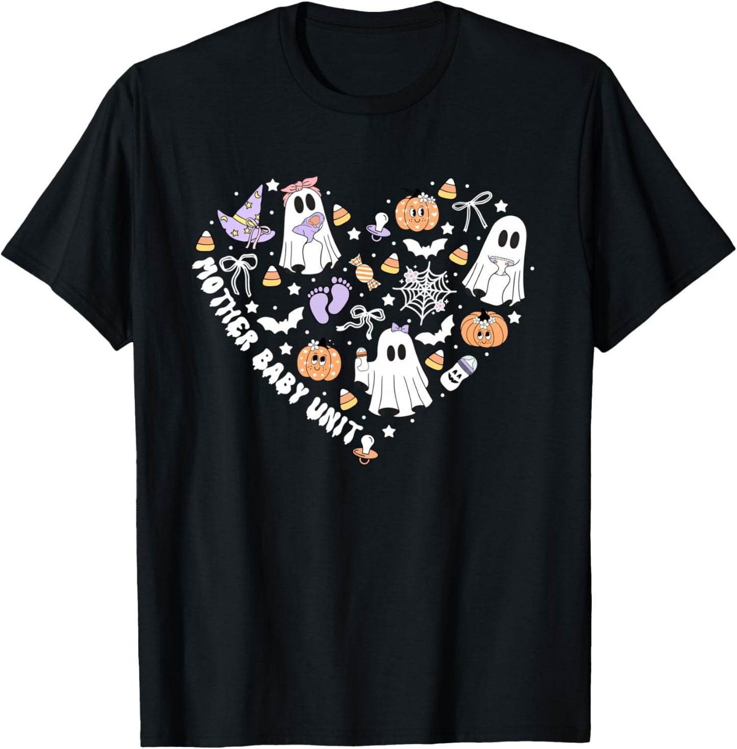 MBU Mother Baby Unit Halloween Heart Fall Postpartum Nurse T-Shirt - T-Shirt | Black