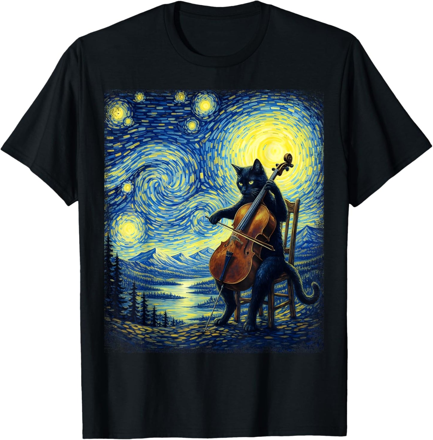 Funny Cat Playing Cello Musician Music Musical Instrument T-Shirt - T-Shirt | Black