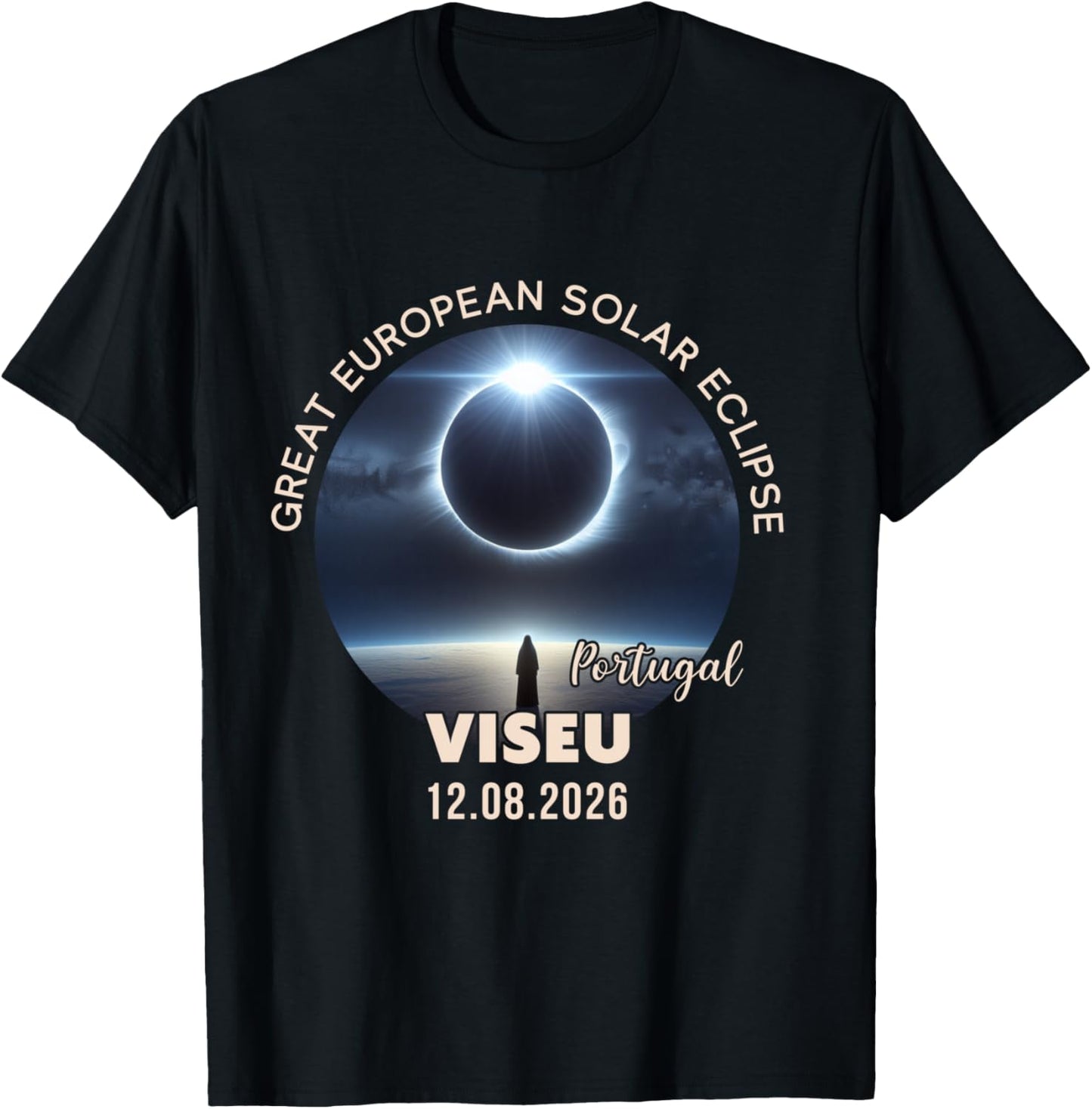 Viseu, Portugal Great European Solar Eclipse 2026 Manche Longue T-Shirt - T-Shirt | Black