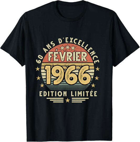 February 1966 Birthday Gift February 1966 60 Years Man T-Shirt - T-Shirt | Black