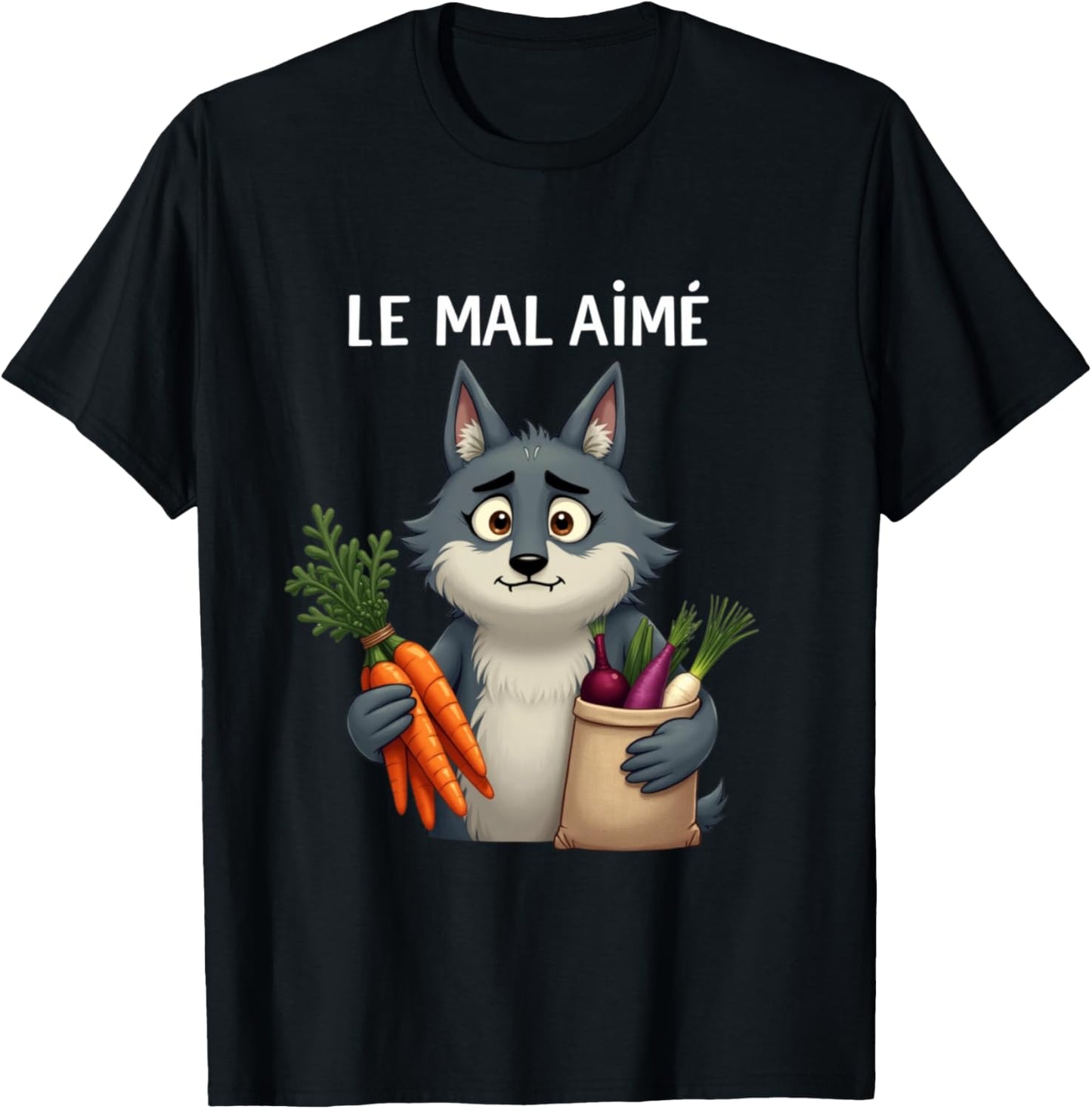 Evil Loved A Wolf Eating Vegetables to Have Friends T-Shirt - T-Shirt | Black