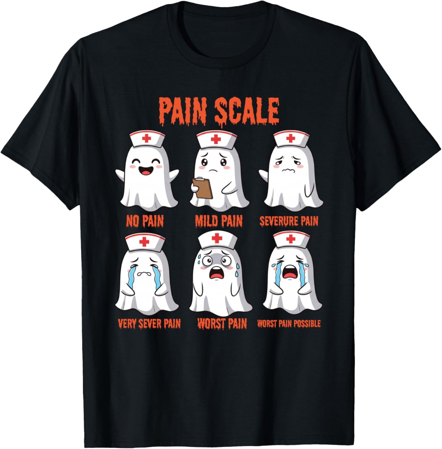 Pain Scale Spooky Ghosts Fall Halloween Trauma Funny Nurse T-Shirt - T-Shirt | Black
