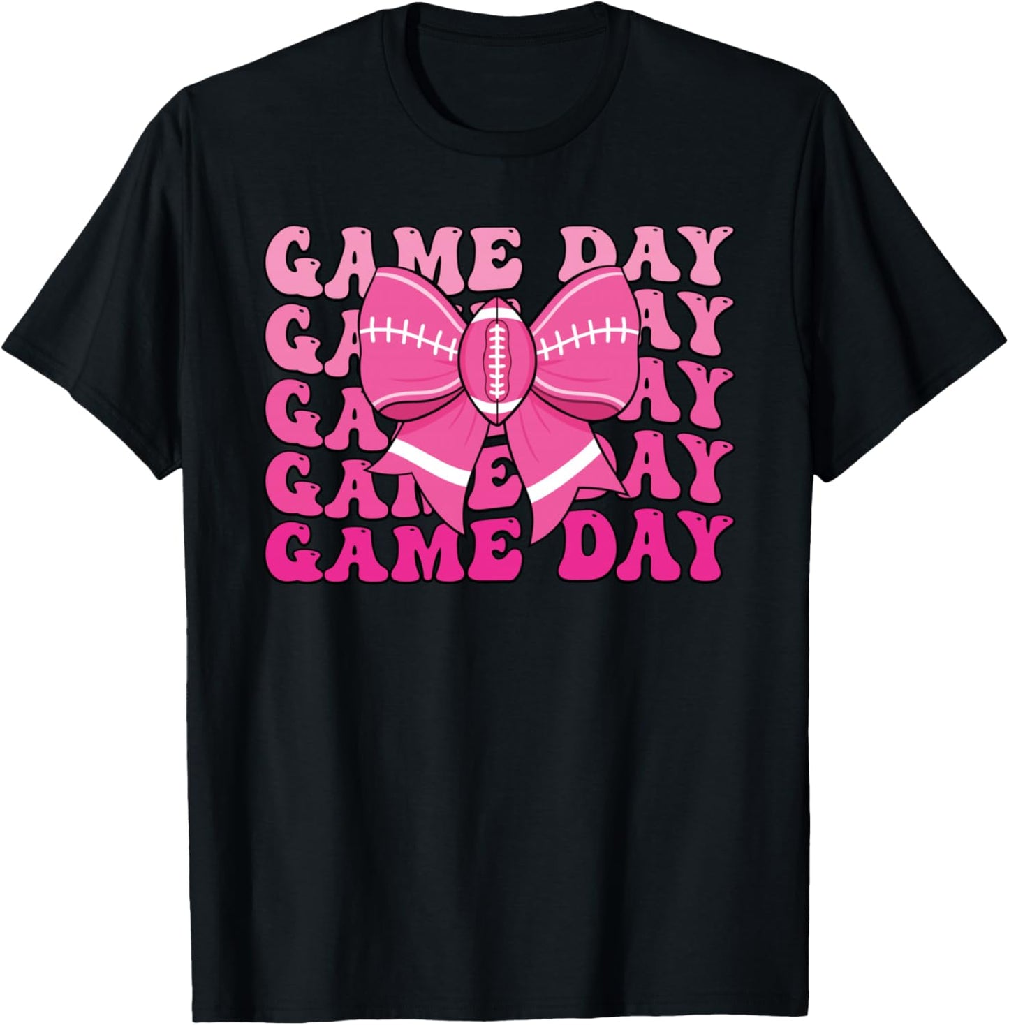 Game Day Football Season Football Mama Pink Coquette Bow T-Shirt - T-Shirt | Black